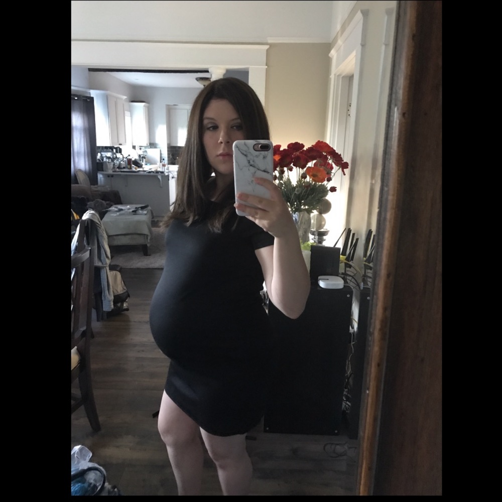 Black off the shoulder body con maternity dress